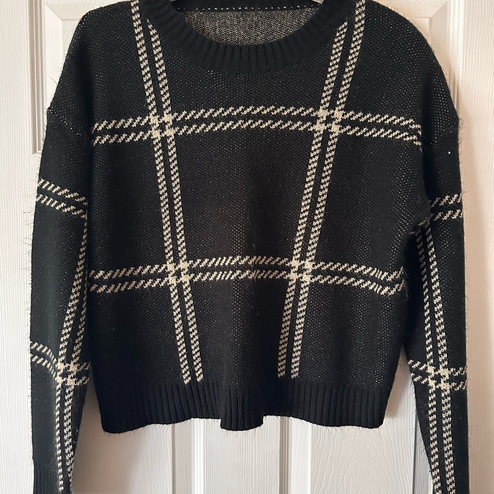 Plaid Black and Cream Women's Sweater